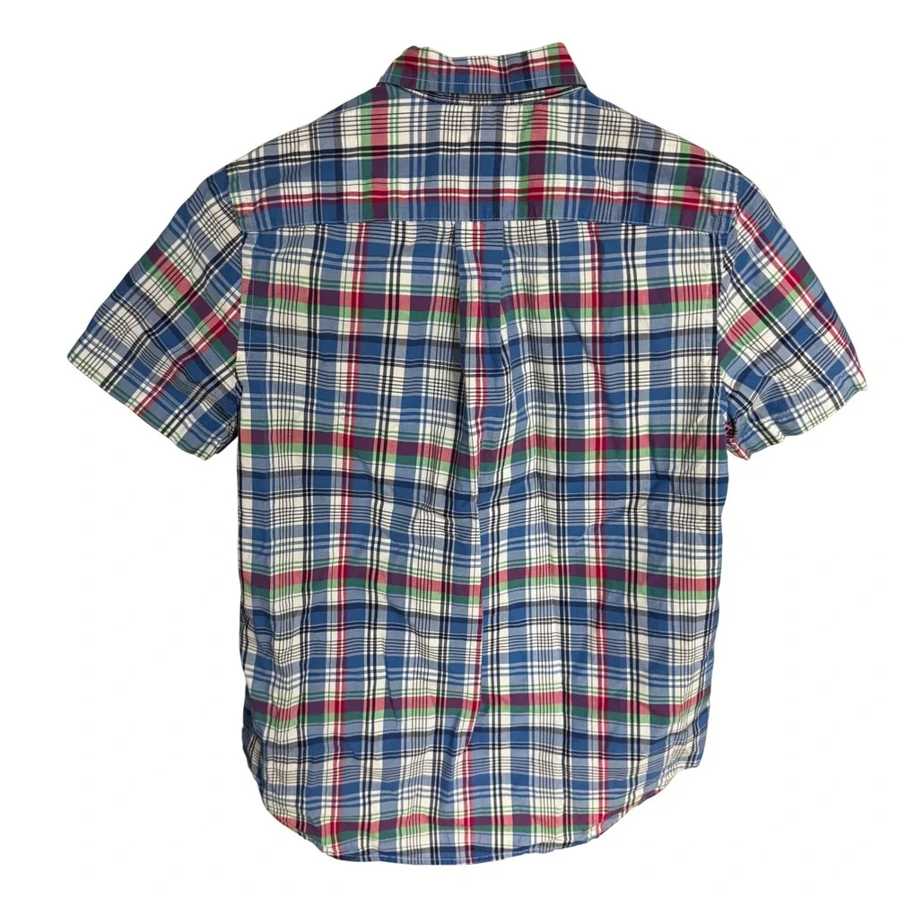 Ralph Lauren Boys‎ Blue Plaid Short Sleeve Button Down Shirt Size L 14-16 Cotton
